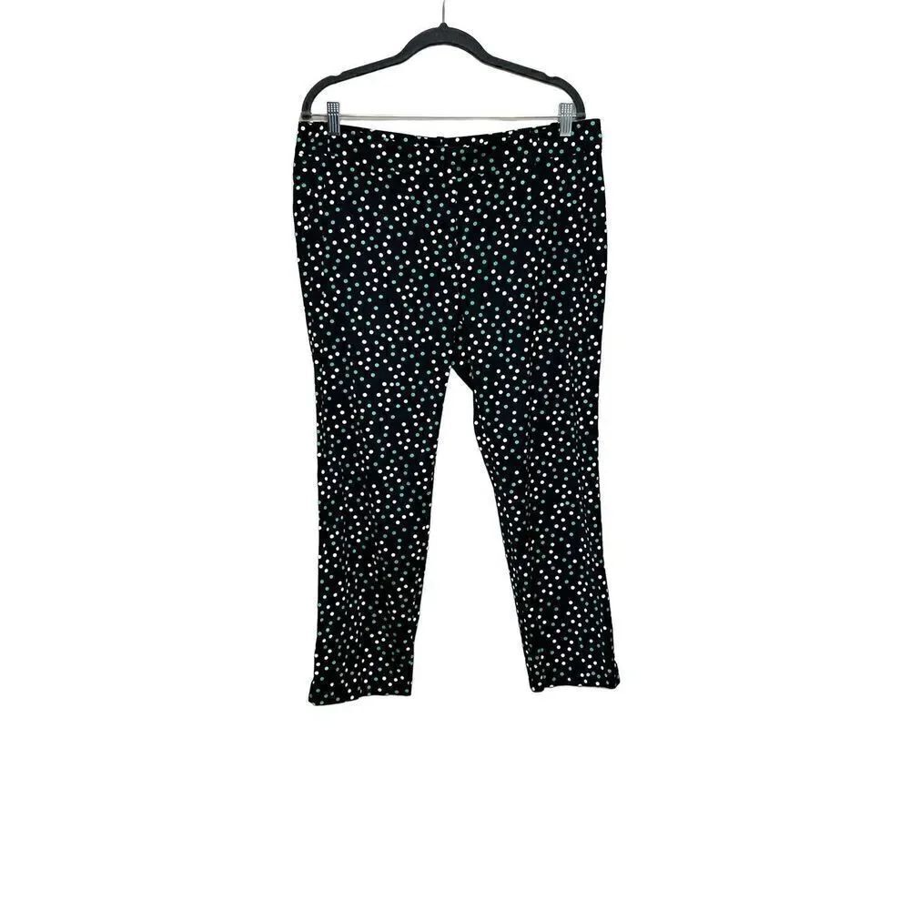 Ann Taylor green and white polka dot ankle pants with black background size 12
